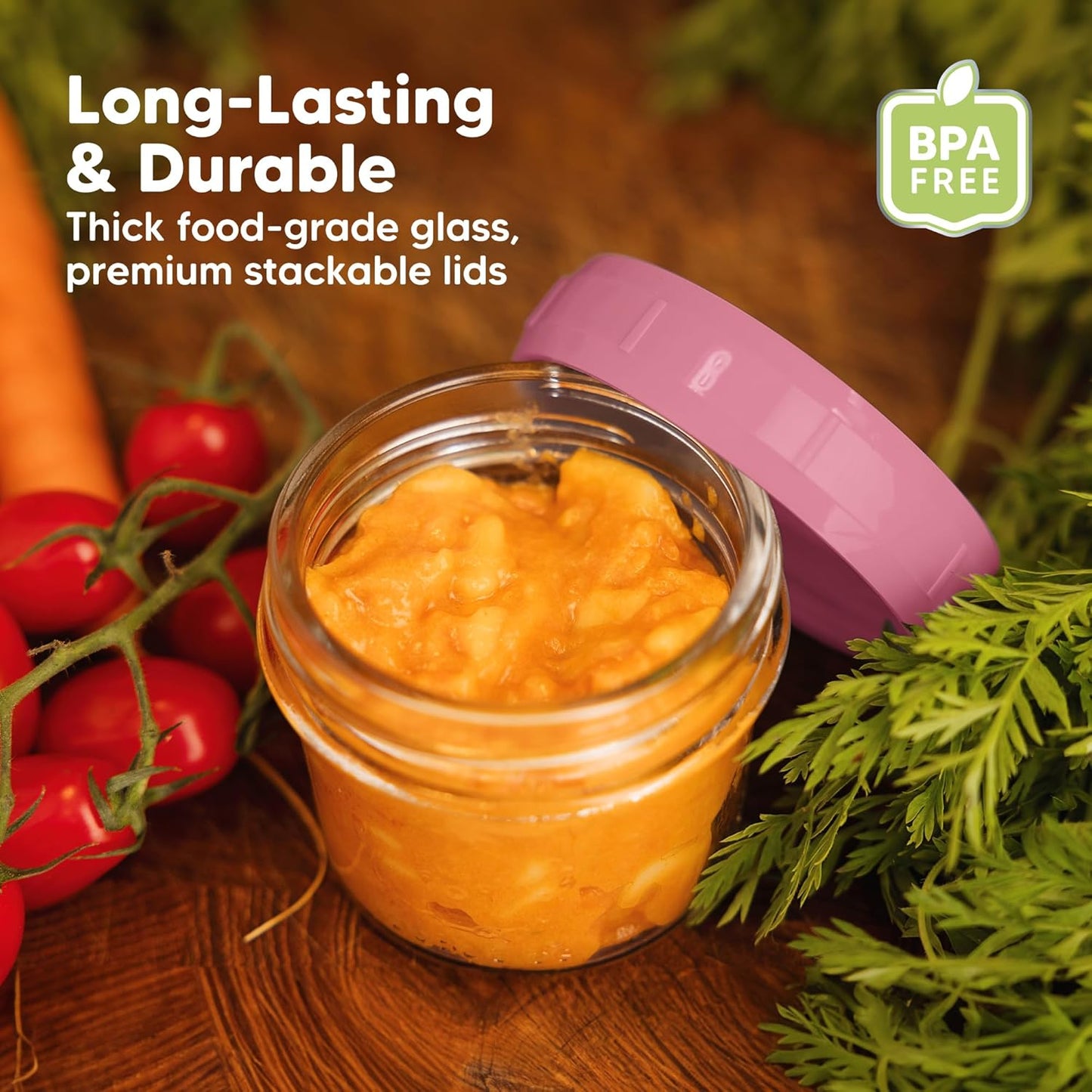 KeaBabies 12pk 4oz Glass Baby Food Containers with Lids - Leak-Proof, Microwavable Small Glass Jars, Baby Purees & Toddler Snack Storage Containers, BPA-Free, Dishwasher & Freezer Safe (Nord)