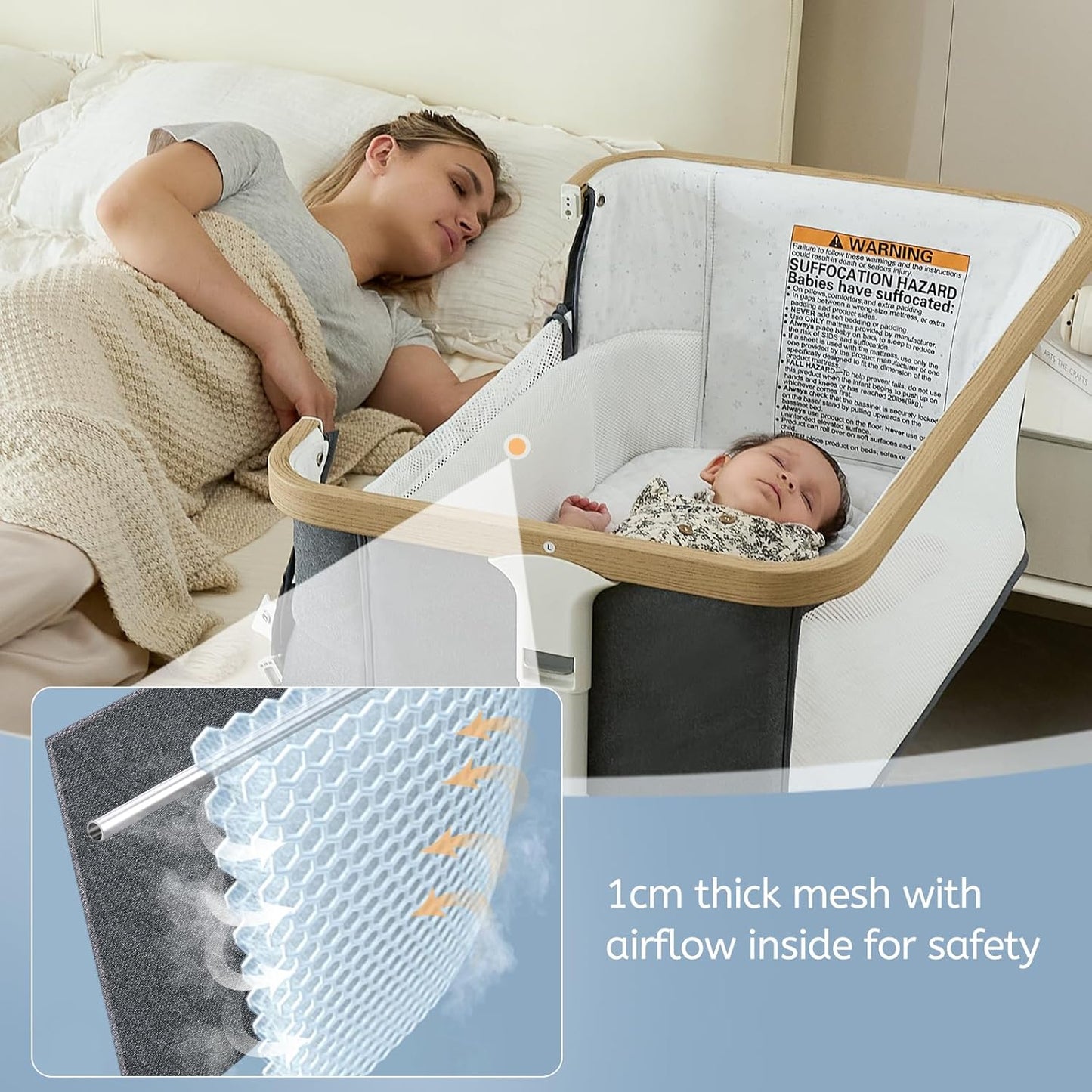 VaVaSoo Electric Rocking Bassinet for Baby Automatic Bedside Sleeper Rocks Itself 3 Speeds Auto Rolling Newborn Cradle 5 Height Adjustable with Music, Wheels, Storage, Dark Grey