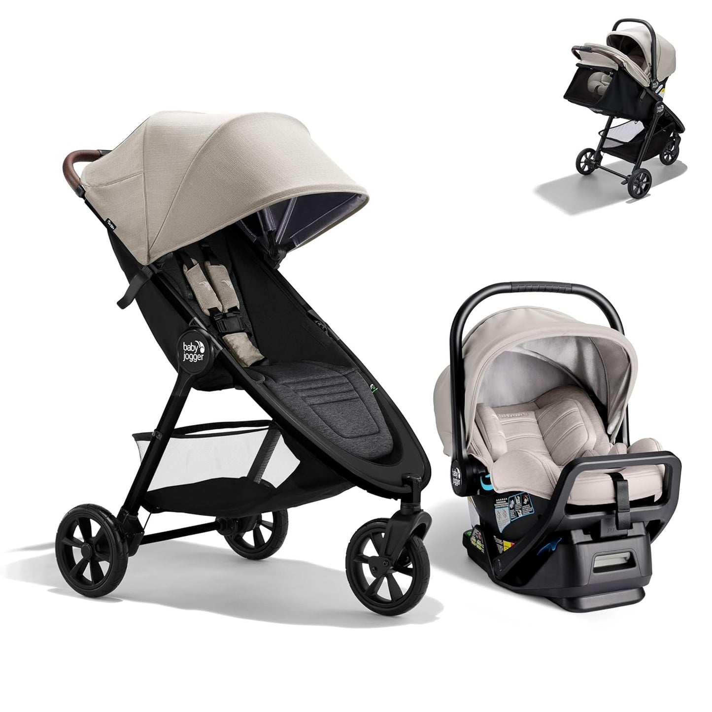Baby Jogger City Mini GT3 All Terrain Baby Stroller with Forever Air Rubber Tires, All Wheel Suspension, Lightweight Stroller with Magnetic Buckle, No-Rethread Harness, and Foot Brake, Frosted Ivory