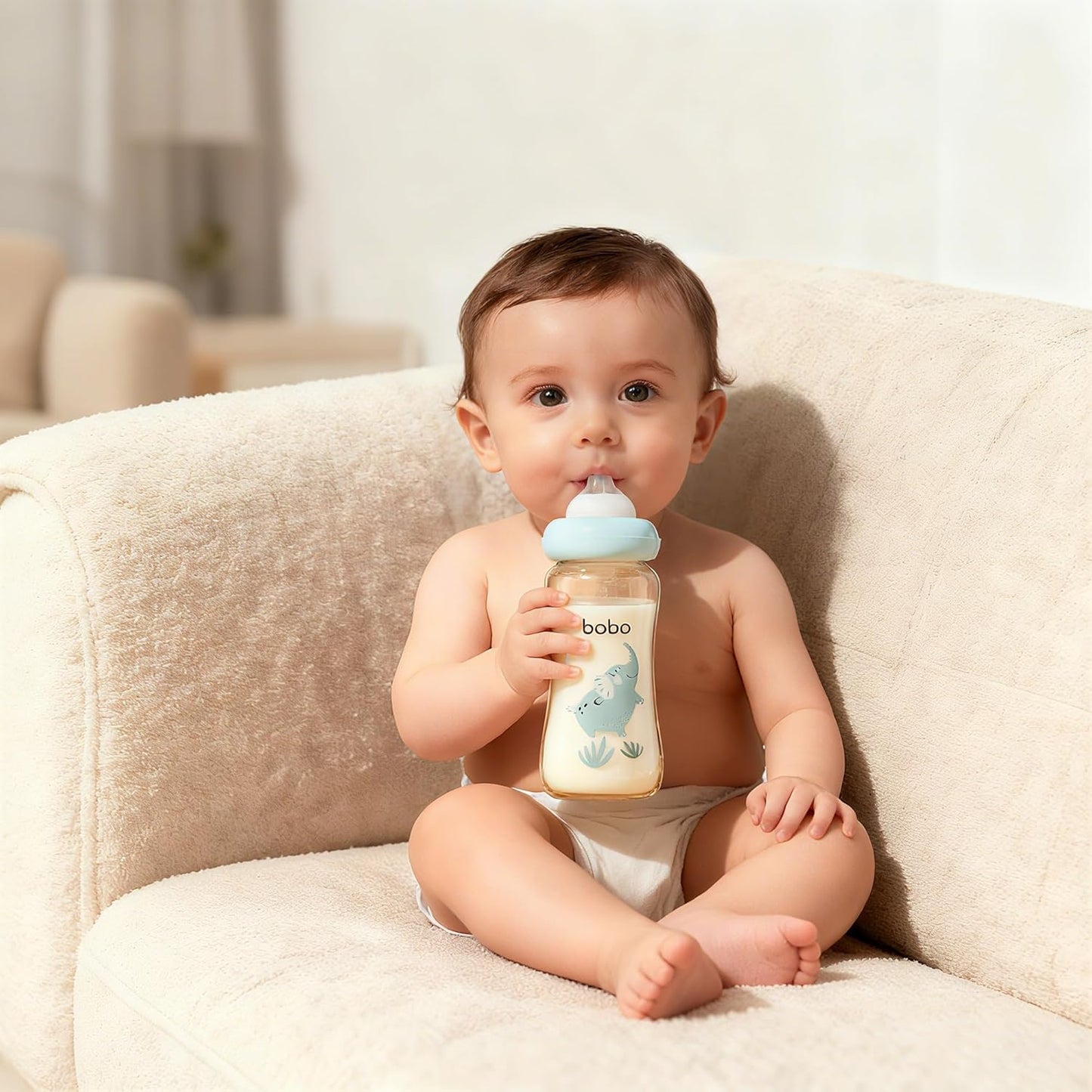 YOHKOH Natural Glass Baby Bottle with Level 1 Slow Flow Nipple, Newborn Anti-Colic Baby Bottles, Wide Neck Mushroom Baby Glass Bottle (Multicolour-A, 3.4oz (Pack of 4))