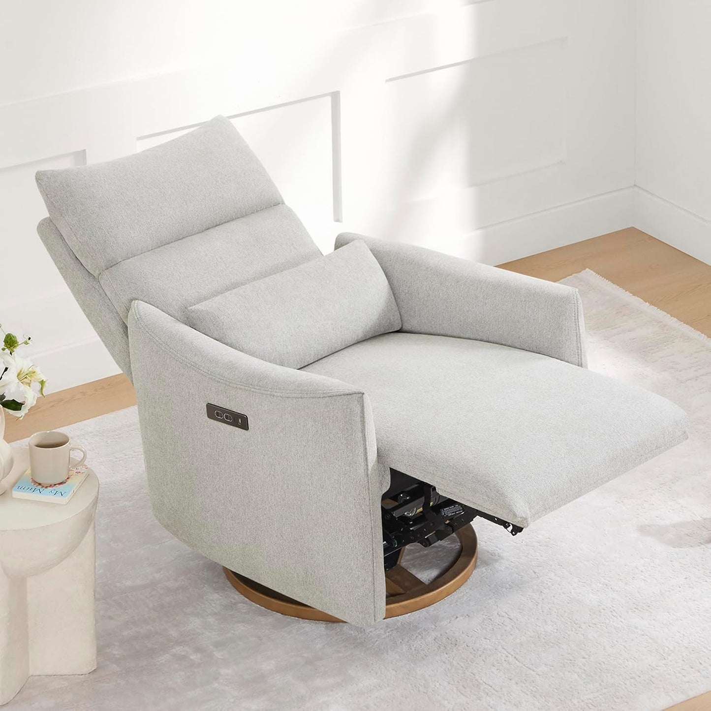 CHITA Swivel Rocker Recliner Chair, Power Nursery Glider Recliner, Nursery Rocking Chair with Adjustable Power Headrest, FSC Certified, Solid Wood Base, Moss Green