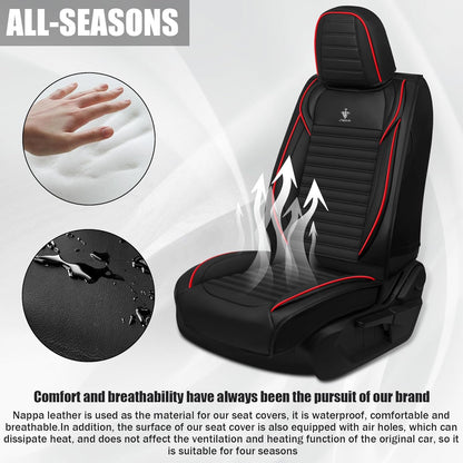 Seat Covers Fit for Mini Convertible 2009-2025 Premium Leather Car Seat Covers, Waterproof Non-Slip and Airbag Compatible, Fashion Car Seat Protector (Black Red,Front Set with Pillow)