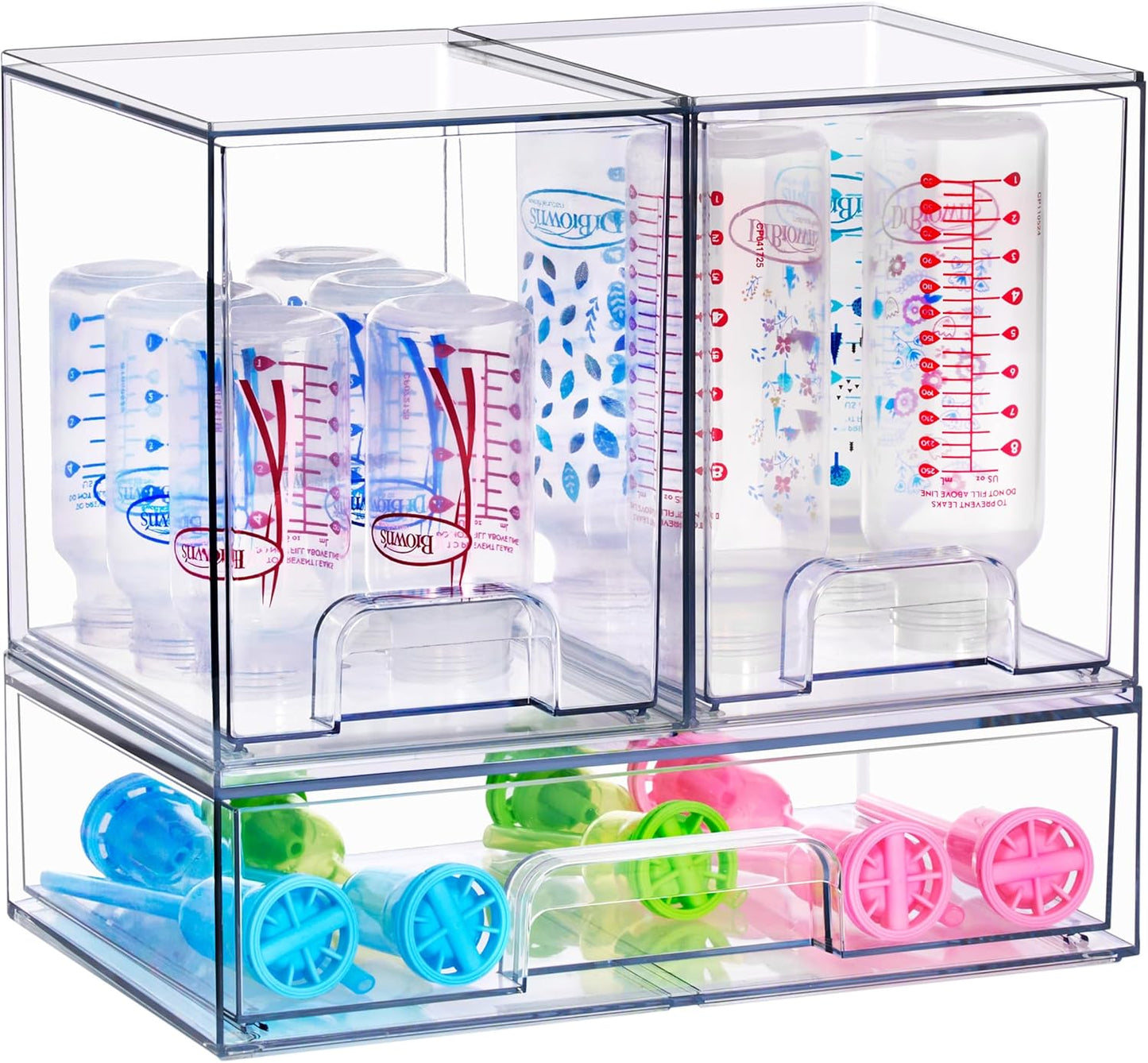 Sorbus Stackable Acrylic Storage Drawers – 2 Small + 2 Tall + 1 Wide – 5 Pack Clear Plastic Organizer Bins for Baby Bottles, Makeup, Bathroom & Vanity, Pull-Out Drawer Design for Kitchen Cabinets
