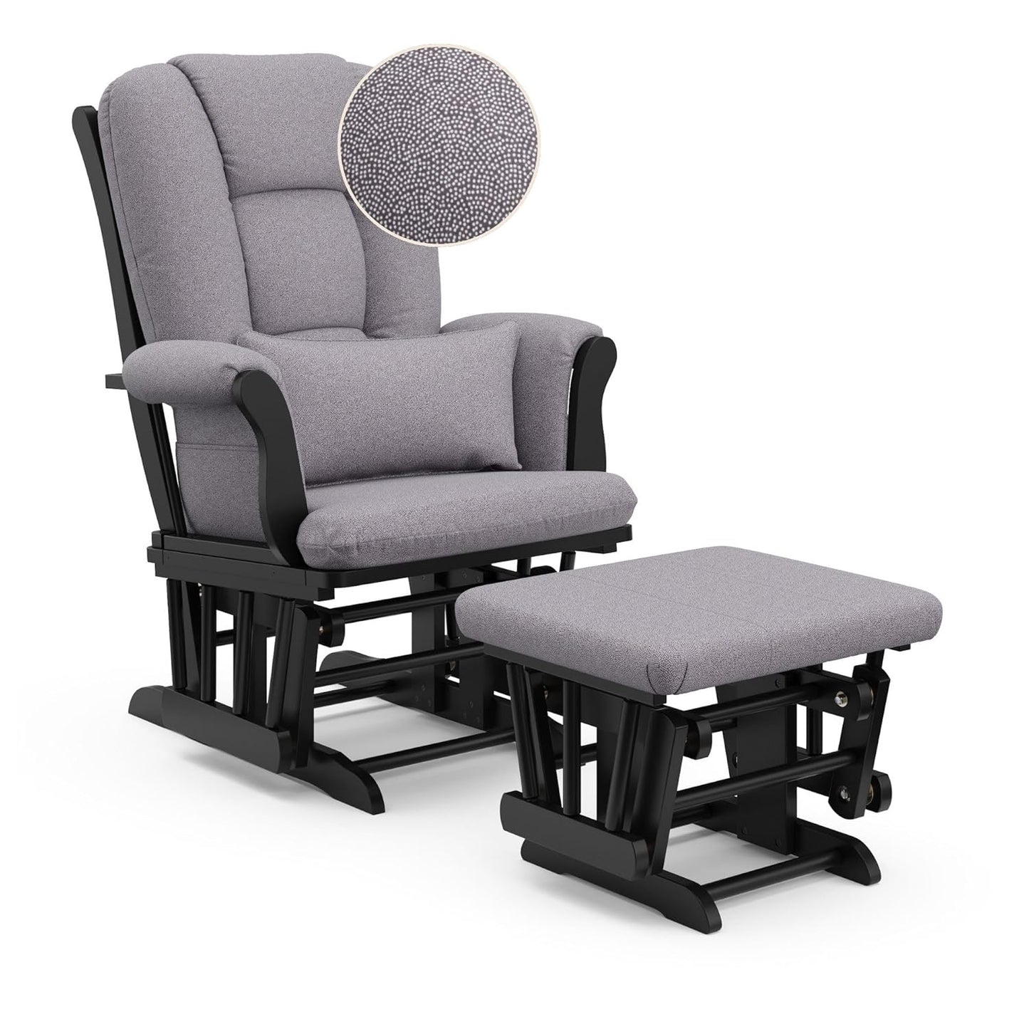 Storkcraft Tuscany Glider with Ottoman (Black/Gray) — GREENGUARD Gold Certified, Bonus Lumbar Cushion Included, Solid Wood Base, Smooth Motion, Award-Winning Nursery Rocking Chair, Glider and Ottoman