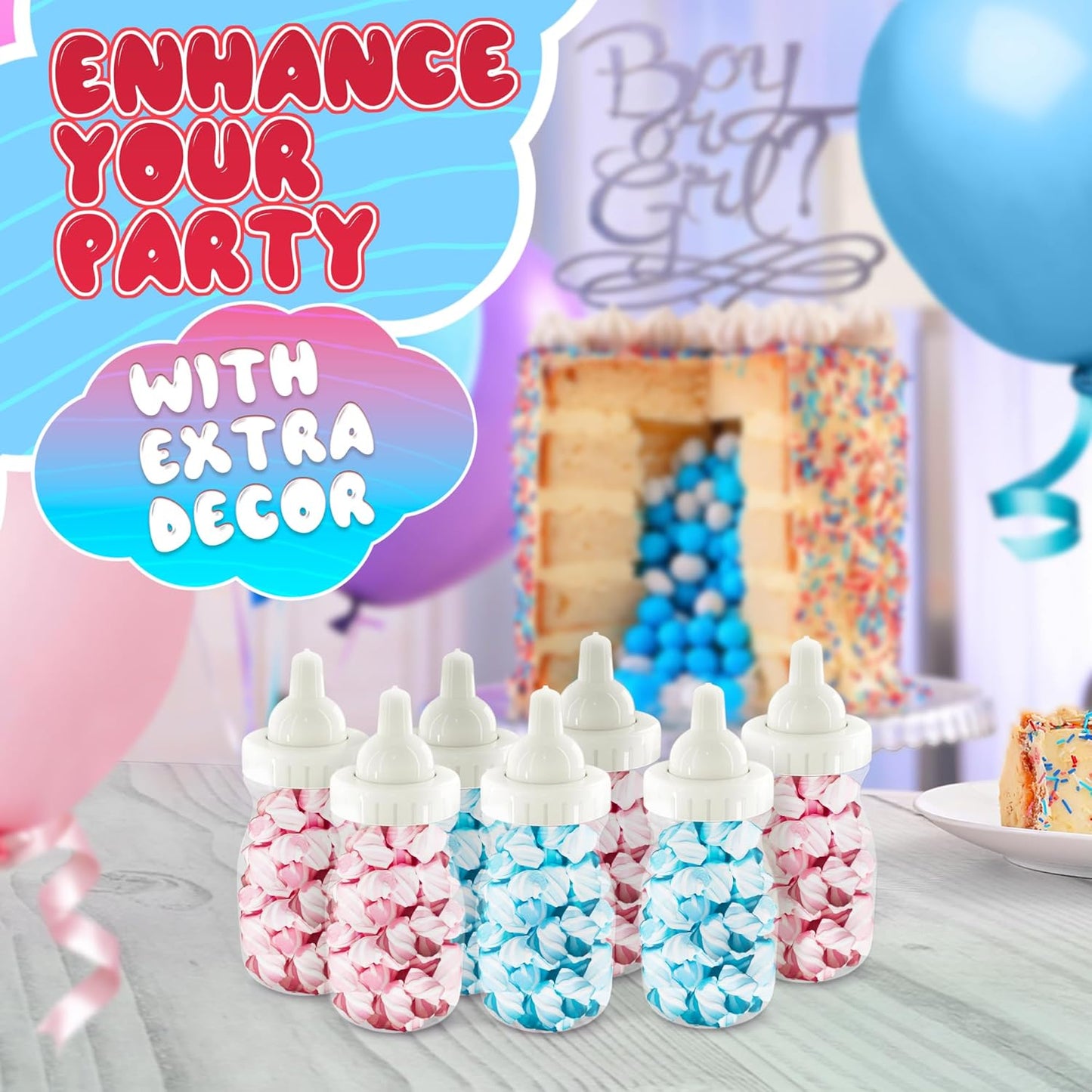 24 Pcs Small Bottles for Mom to Be Party – Clear Fillable Milk-Shaped Containers for Candy, Figurines, Coins, Trinkets – Durable Plastic Decoration for Shower Party Сelebration, Events, Fun Activities