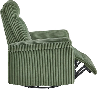 KISLOT Swivel Rocker Recliner for Adults, Corduroy 360 Degree Swivel Glider Recliner Manual 3-Position Adjustable Easy Assembly for Small Space Living Room Nursery Bedroom