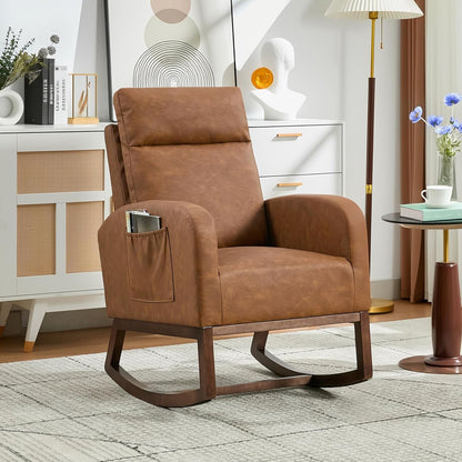 Garvee Teddy Fleece Nursery Rocking Chair,Upholstered Glider with 26" High Backrest, Padded Seat,Modern 300 Lbs Weight Capacity Accent Recliner for Living Room, Bedroom, Reading