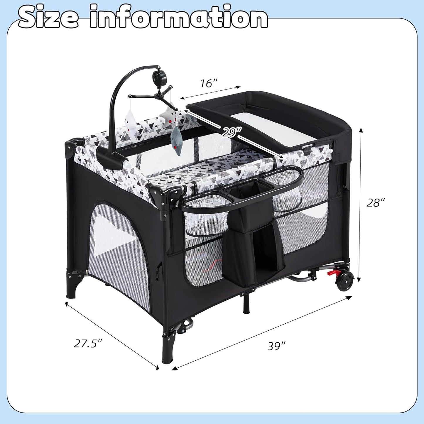 5-in-1 Baby Bassinet Bedside Sleeper with Swing Tube Converts to Cradle, Baby Crib with Mattress, Detachable Diaper Changer, Mosquito Net and Toy - Black