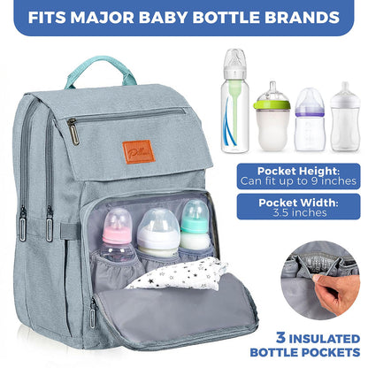 PILLANI Baby Diaper Bag Backpack - Large Waterproof Travel Diaper Bag for Boys & Girls, 16 Organizer Pockets with Changing Pad, Insulated Bottle Pockets & Stroller Straps, Baby Shower Gifts, Dinosaur