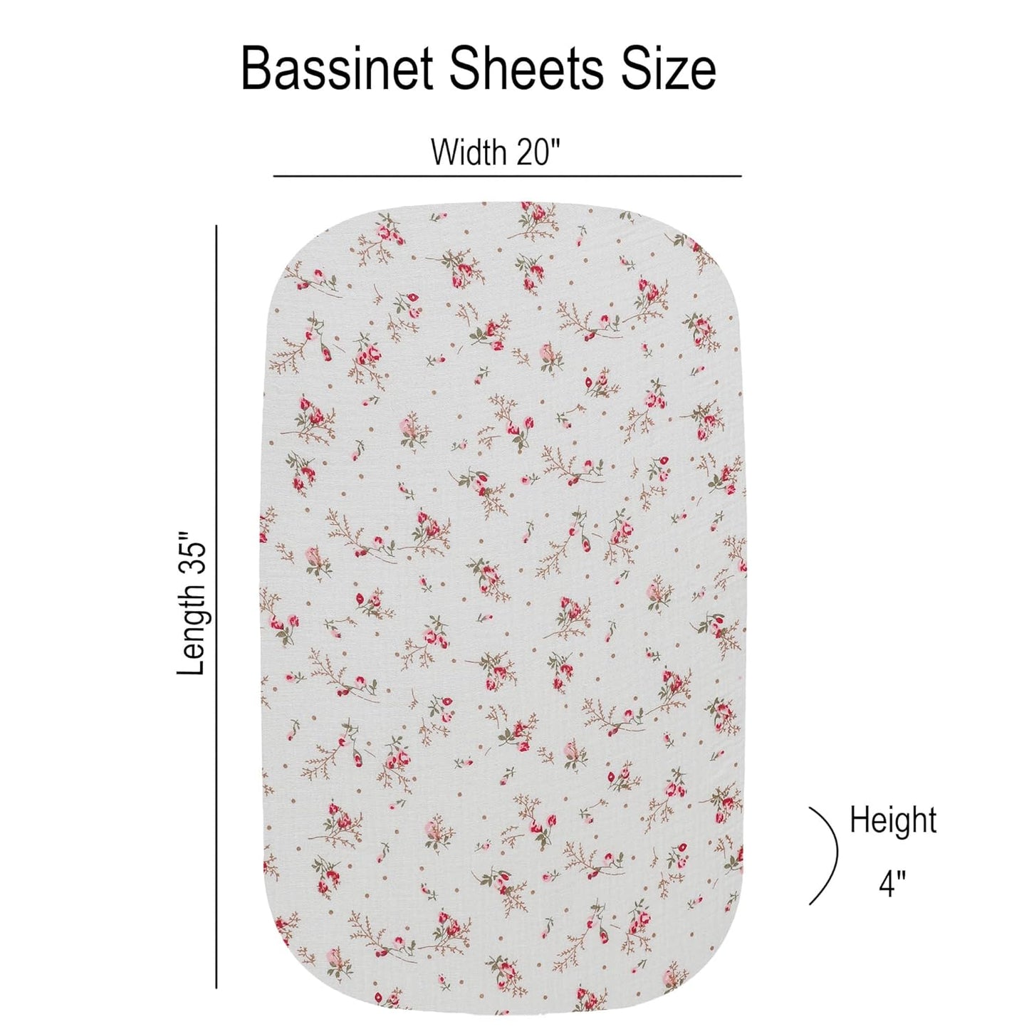Onacosht Muslin Bassinet Sheets 3 Pack, 100% Cotton Baby Fitted Sheet 33" x 19" Compatible with Mika Micky, KoolaBaby (3 in 1), BabyBond, HARPPA and RICUTON Bedside Bassinet, Green, Floral and Cactus