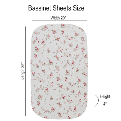 Onacosht Muslin Bassinet Sheets 3 Pack, 100% Cotton Baby Fitted Sheet 33" x 19" Compatible with Mika Micky, KoolaBaby (3 in 1), BabyBond, HARPPA and RICUTON Bedside Bassinet, Green, Floral and Cactus