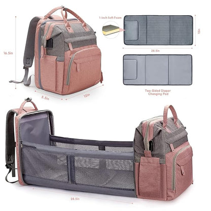 DERJUNSTAR Diaper Bag Backpack – Large Capacity Baby Diaper Bag with Changing Pad for Dad and Mom, Waterproof Travel Backpack, Multi-Function Bag with USB Charging Port, Rose Pink