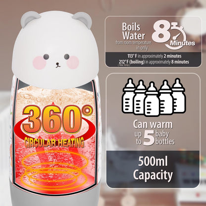 Portable Baby Bottle Warmer – Cordless Travel Warmer, USB-C Fast Charging, 17oz Large Capacity, Precise Temp Control for Breast Milk & Formula, Rechargeable for On-The-Go Newborn Feeding