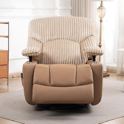 GRAINELL Oversize Power Swivel Recliner, 40in Wide Electric Glider Rocking Chair with Headrest Adjustment, USB Port, 270° Swivel, Rock 30° – for Living Room, Nursery, Black (5" 7' to 6" 1' Height)