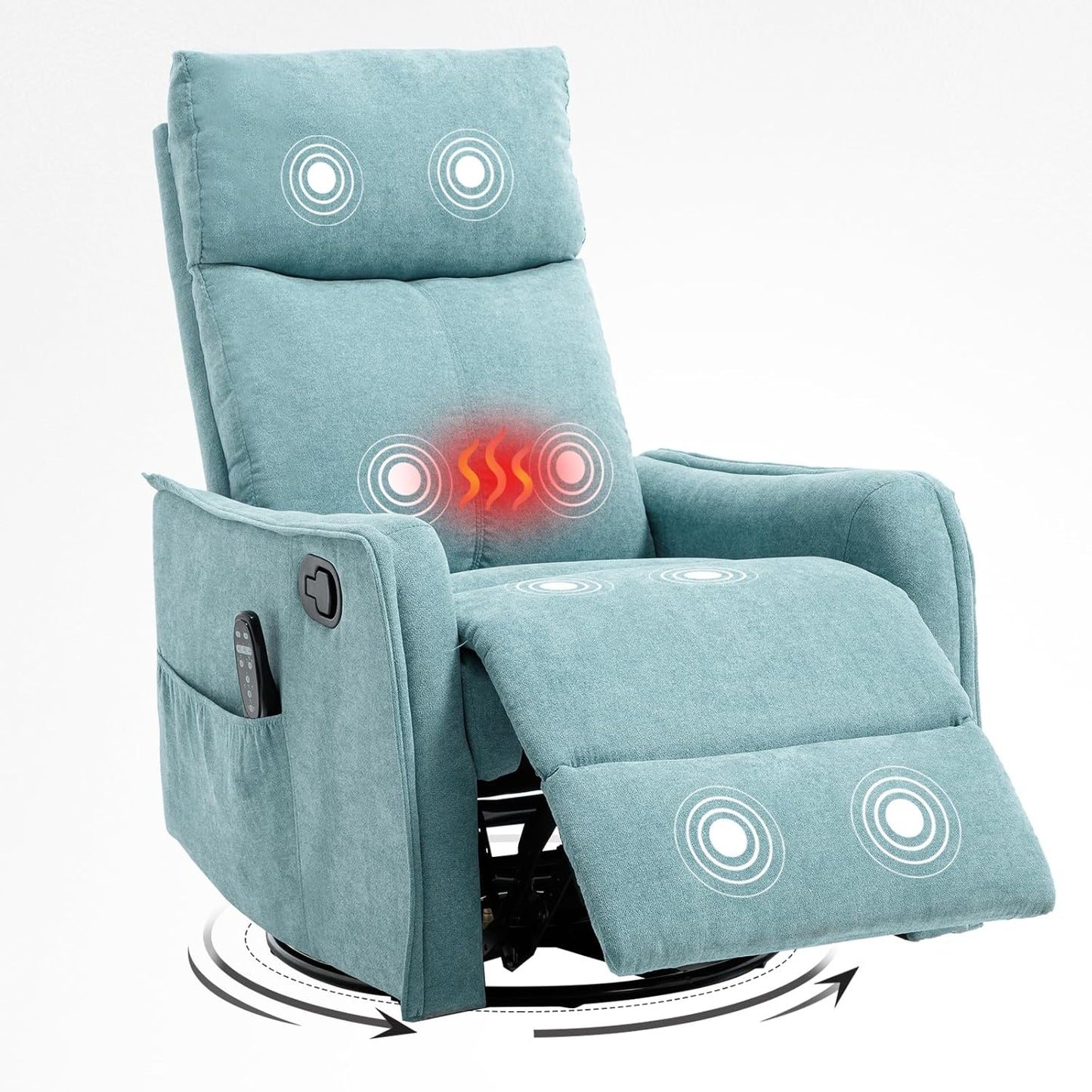 Trustyue Swivel Rocker Recliner Chair, 360° Swivel Recliner with Heat and Massage, Rocker Recliner Nursery Glider Chair with Side Pockets for Living Room (Beige, Fabric)
