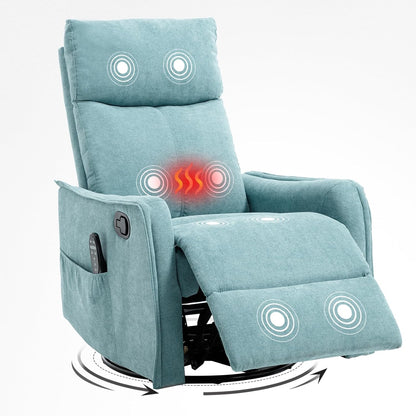 Trustyue Swivel Rocker Recliner Chair, 360° Swivel Recliner with Heat and Massage, Rocker Recliner Nursery Glider Chair with Side Pockets for Living Room (Beige, Fabric)