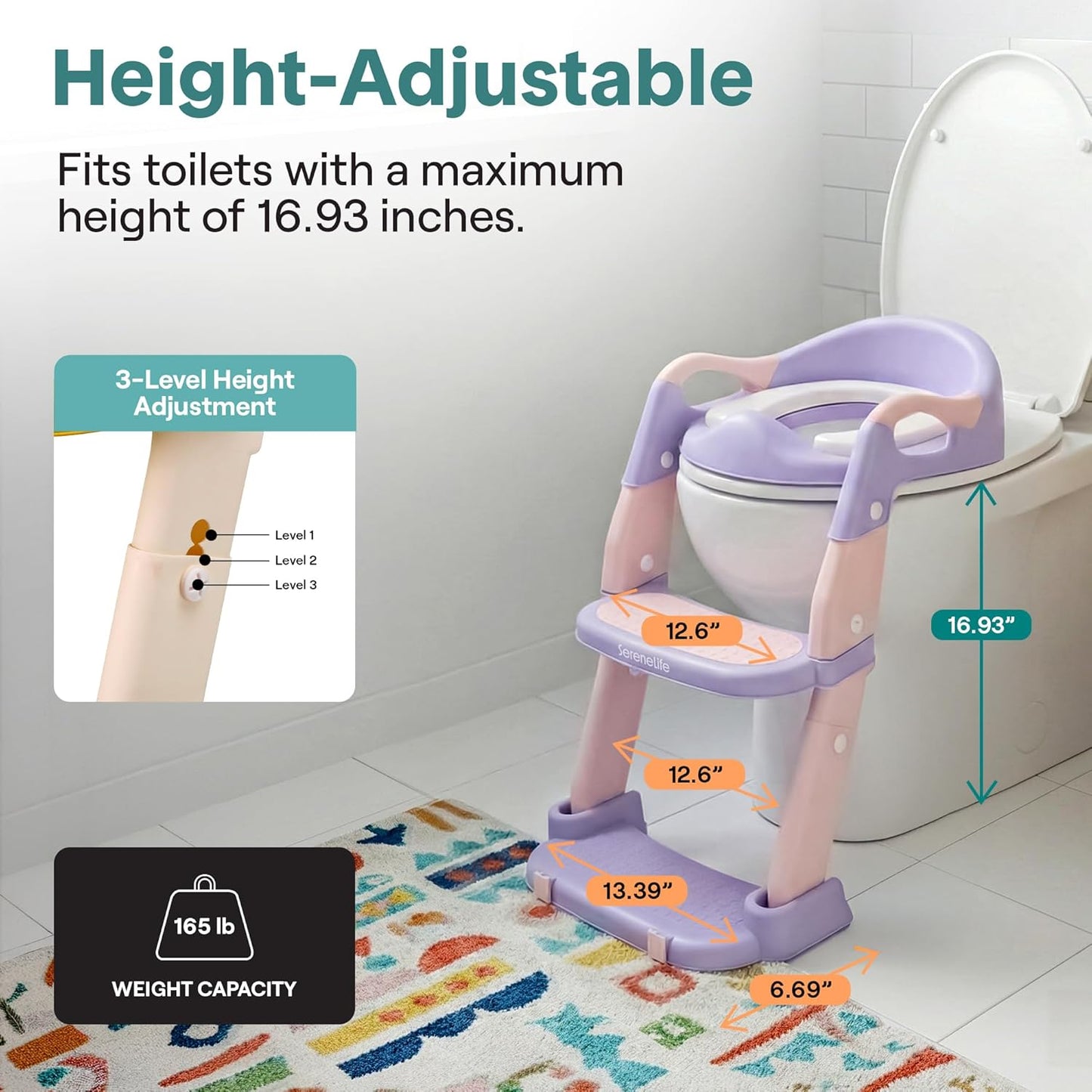 SereneLife 2-in-1 Potty Chair & Potty Training Seat with Step Stool Ladder - Height Adjustable Kids/Toddler Toilet Seat with Stable Anti-Slip Design, Cushioned Seat & Splash Guard For Boys Girls