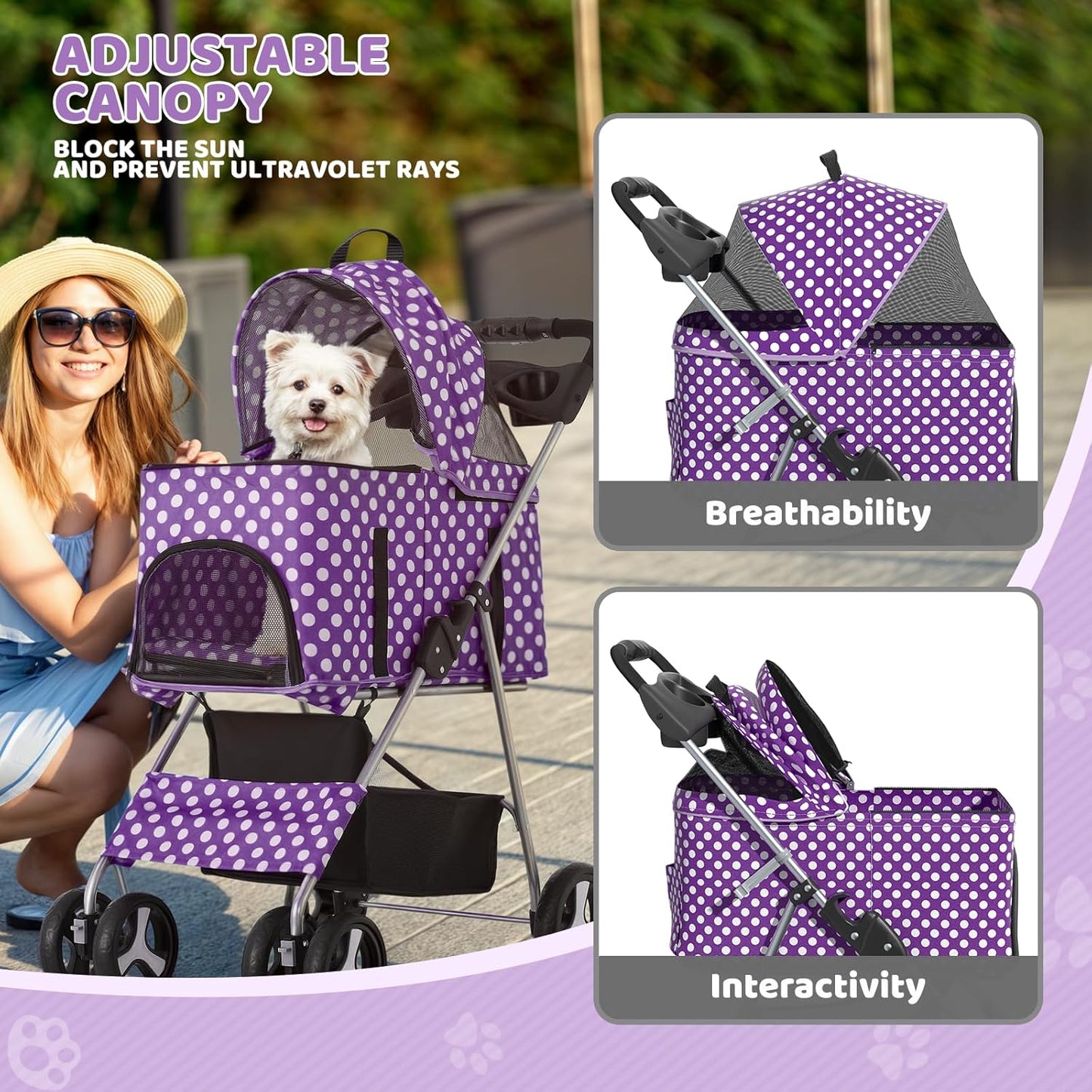 Magshion Compact Pet Stroller for Small-Medium Dogs/Cats up to 22lbs, 4-Wheel Lightweight Umbrella Shaped Portable Puppy Travel Jogger with Breathable Mesh, Cup Holder & Rear Storage, Black