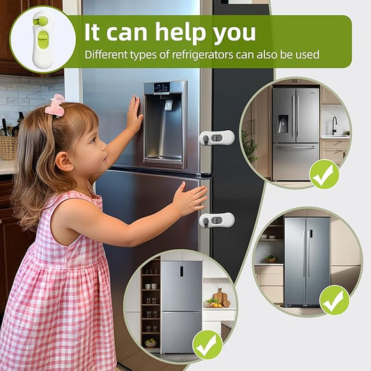 5-Pack Child Proof Refrigerator Lock with 3M Adhesive, Baby Child Safety Cabinet Locks, Kids Safety Fridge Locks for Oven Drawers Freezer Door Latches- Green