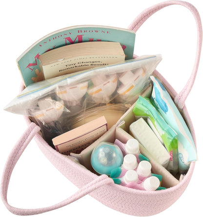 Diaper Caddy Organizer, Empty Gift Basket for Newborn Essentials, Baby Storage Basket, Stylish Gift Bag for Baby Shower, Boys and Girls – Small, White and Beige Brown
