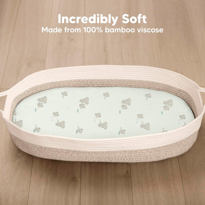 2-Pack Baby Bassinet Sheets Girl, Boy - 33x17 Viscose Derived from Bamboo Bedside Mattress Fitted Bassinet Sheets, Compatible with Halo Bassinest Swivel Sleeper, Baby Delight, Graco (Pecan)