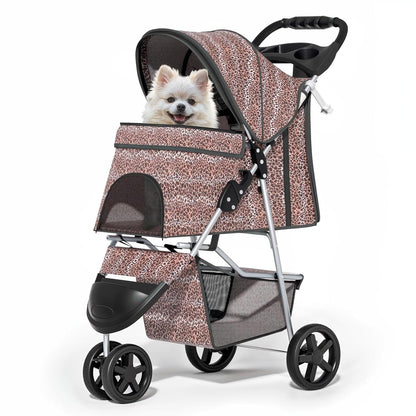 MoNiBloom Foldable Pet Stroller with Weather Cover, 3 Wheels Pet Strolling Cart for Small/Medium Dogs and Cats with Storage Basket and Cup Holder, Breathable and Visible Mesh for All-Season, Black