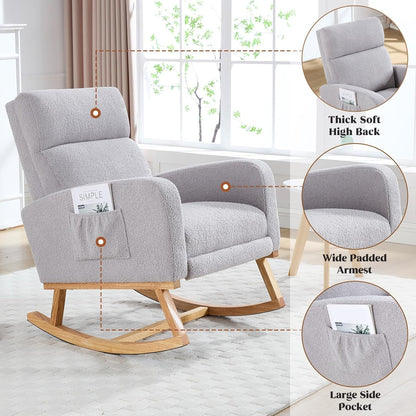 HCHAIRH Rocking Chair Nursery, Nursing Rocking Chairs with Foot Rest for Mom Nursery, Glider Rocker Chair with Footrest and High Backrest for Living Room, Bedroom, Beige