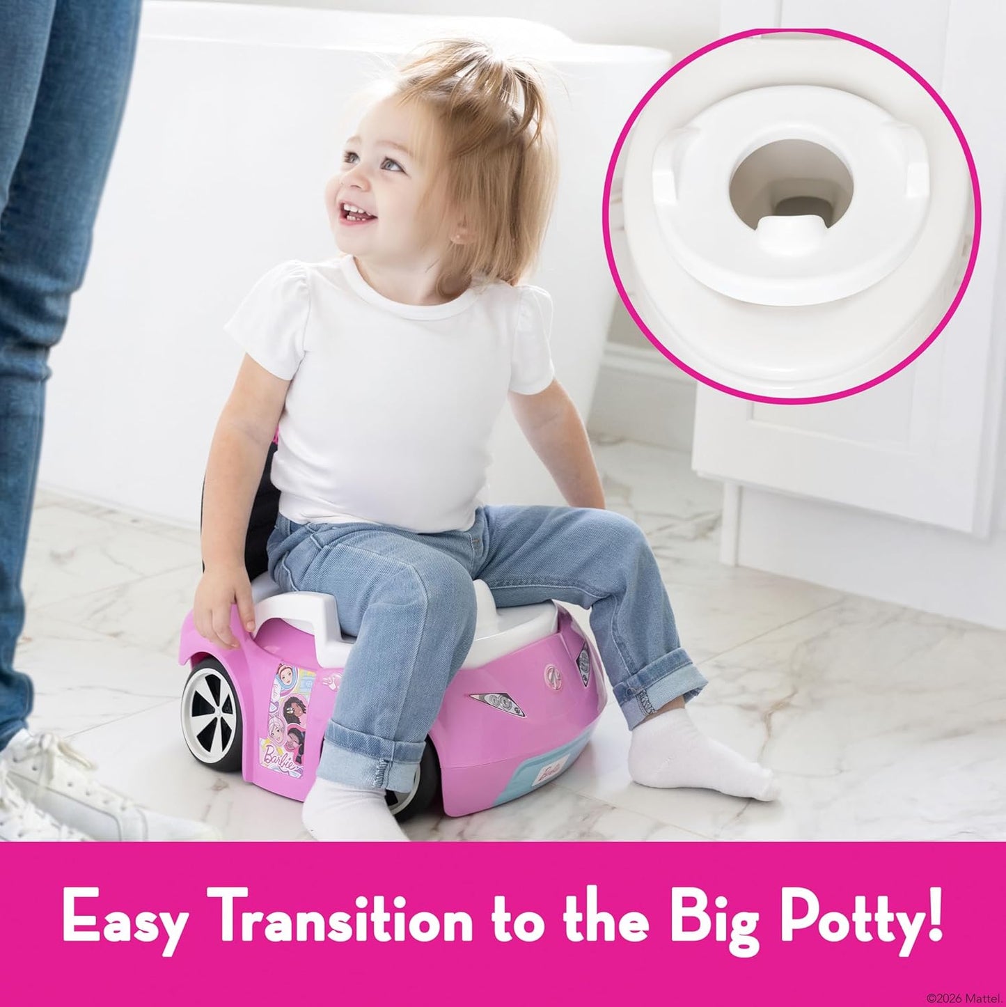 Barbie™ Convertible Car Potty Training Toilet, Includes Detachable Toddler Toilet Seat and Kids Potty, Ages 12 Months and Up, Pink