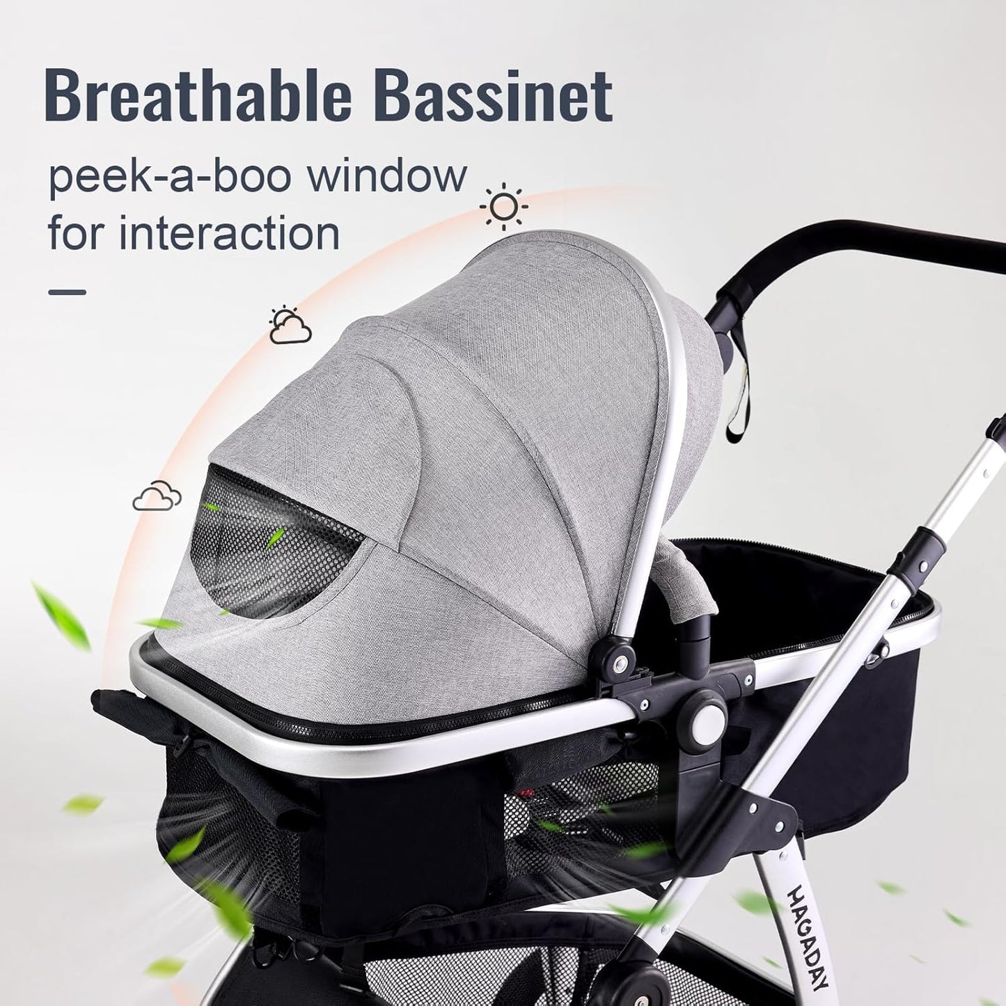 Baby Stroller, 2-in-1 Reversible Toddler Seat with Lie-Flat Mode, Foldable Infant Stroller with Canopy, One Button Brake, Adjustable Handle, Newborn Pushchair (Black B)
