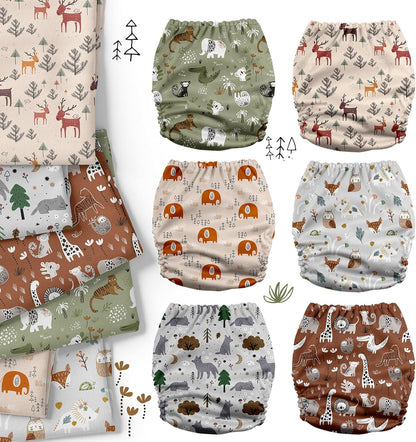 Mama Koala 3.0 Pocket Cloth Diapers for Babies with AWJ Lining, 6 Pack with 6 4-Layer Natural Cloth Diaper Inserts - Reusable and Washable Pocket Diapers(Hardworking Bees) - Colors B