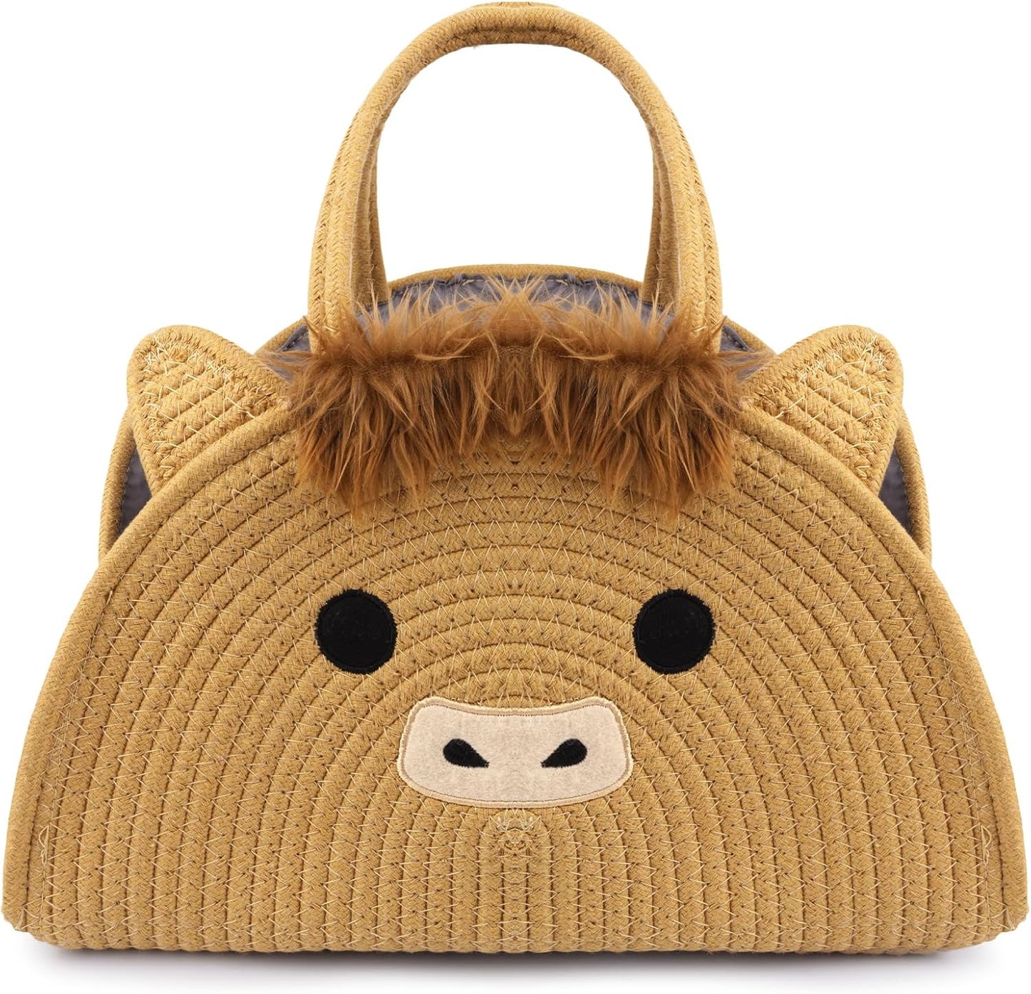 Highland Cute Cow Baby Diaper Caddy Organizer, Woven Cotton Rope Basket for Nursery, Portable Diaper Caddy Empty Gift Basket, Baby Wipes Shower Towels Storage Bins for Newborn Essentials