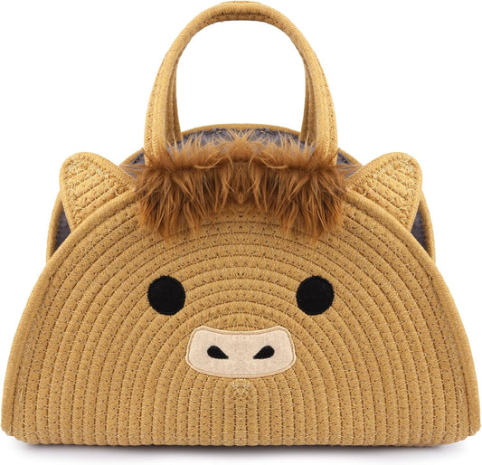 Highland Cute Cow Baby Diaper Caddy Organizer, Woven Cotton Rope Basket for Nursery, Portable Diaper Caddy Empty Gift Basket, Baby Wipes Shower Towels Storage Bins for Newborn Essentials