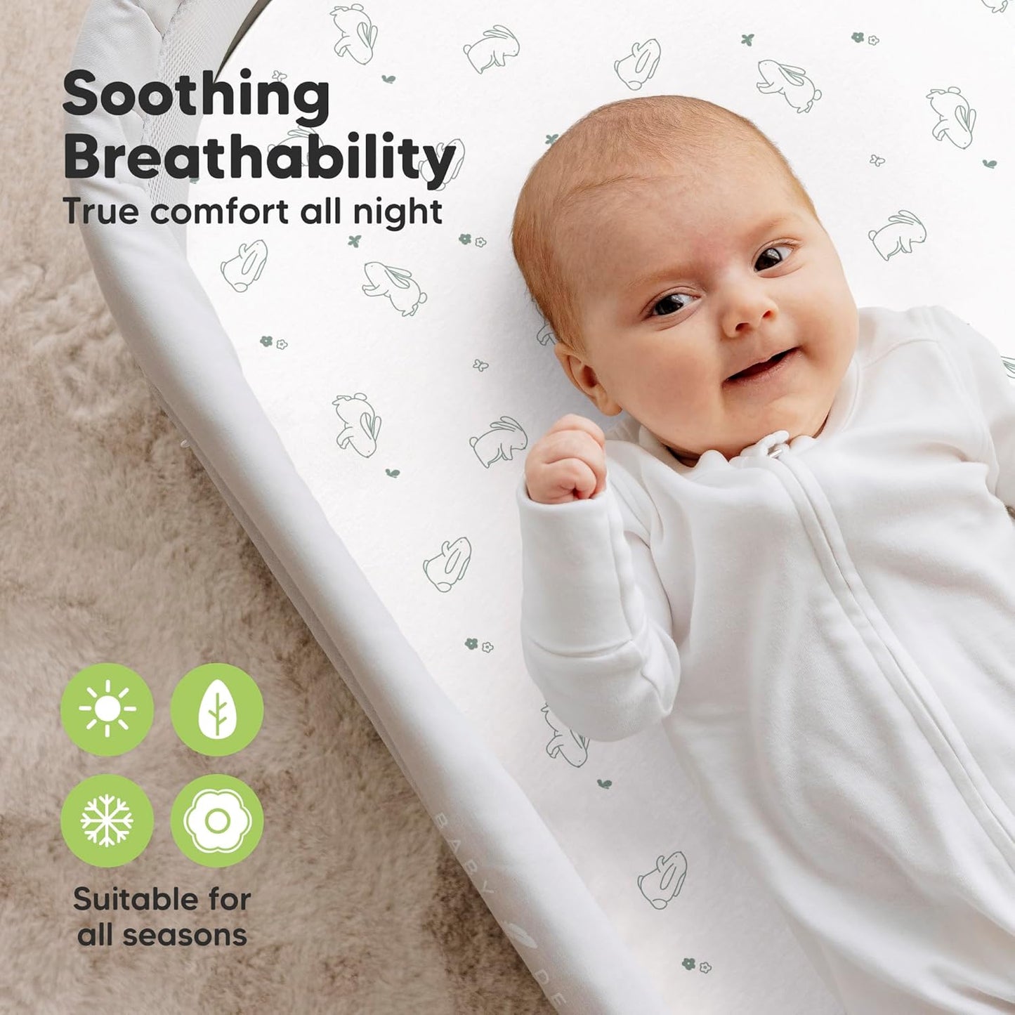 2-Pack Organic Bassinet Sheets for Girls, Boys - 100% Cotton Bassinet Mattress Sheets Compatible with Halo Bassinest Swivel Sleeper, Graco, Baby Delight, Chicco, Unisex Fitted Bassinet Sheets (Elly)
