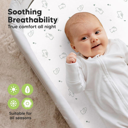 2-Pack Organic Bassinet Sheets for Girls, Boys - 100% Cotton Bassinet Mattress Sheets Compatible with Halo Bassinest Swivel Sleeper, Graco, Baby Delight, Chicco, Unisex Fitted Bassinet Sheets (Elly)
