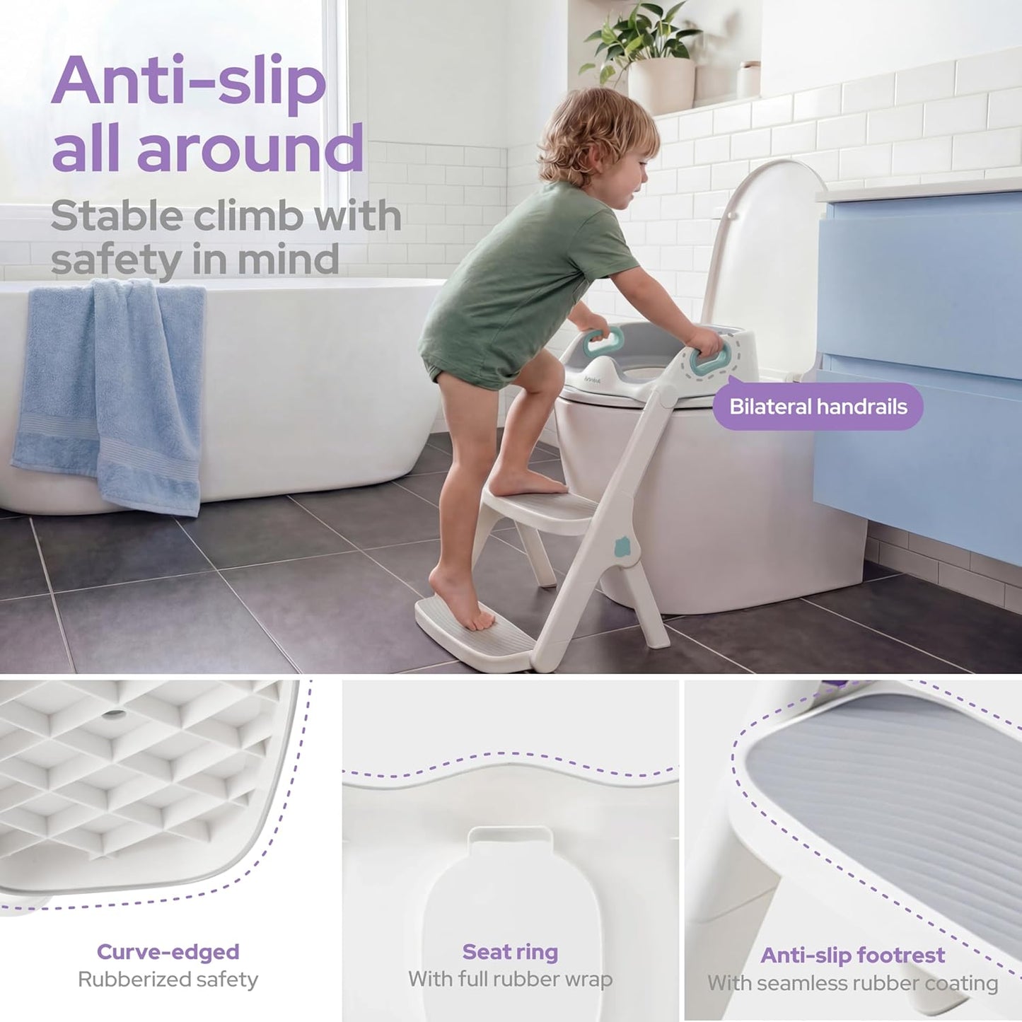 lalalark Potty Training Seat, 2-in-1 Toddler Toilet Seat with Steps, Upgrade Potty Step Stool for Toddler with Anti-Slip Pad Step Stool, Extended Splash Guard, Foldable Potty Ladder Boys Girls, Green