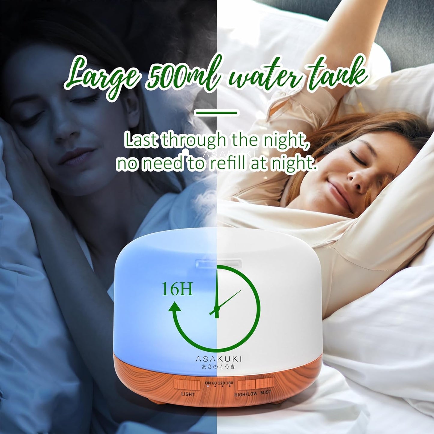 ASAKUKI Essential Oil Diffuser for Home, 500ML Aromatherapy Diffuser Humidifier with Remote Control, 7 Color LED Lights, Quiet Cool Mist Diffuser for Bedroom, Office, Gift for Mom (Yellow)