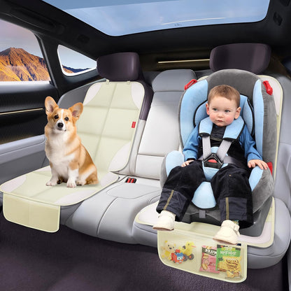 Car Seat Protector, Carseat Seat Protectors with Thick Padding and Upgraded Non-Slip Backing, Waterproof Seat Protector under Baby Car Seat, 600D Fabric Car Seat Covers with Storage Pockets for Baby