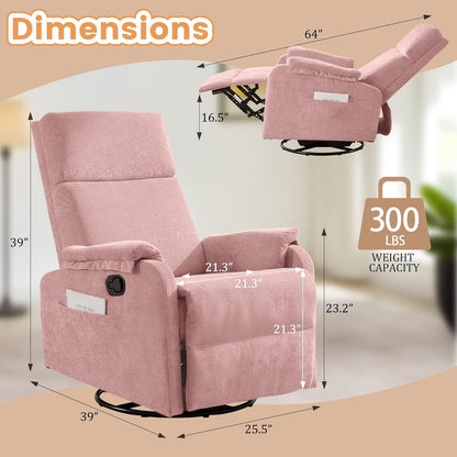 Korser Recliner Chair, Swivel Rocking Recliner Chair for Adults, Glider Rocking Chair, Small Nursery Chair Recliner for Living Room, Reclining Chair with Modern-Designed Armrests, Chenille, Beige