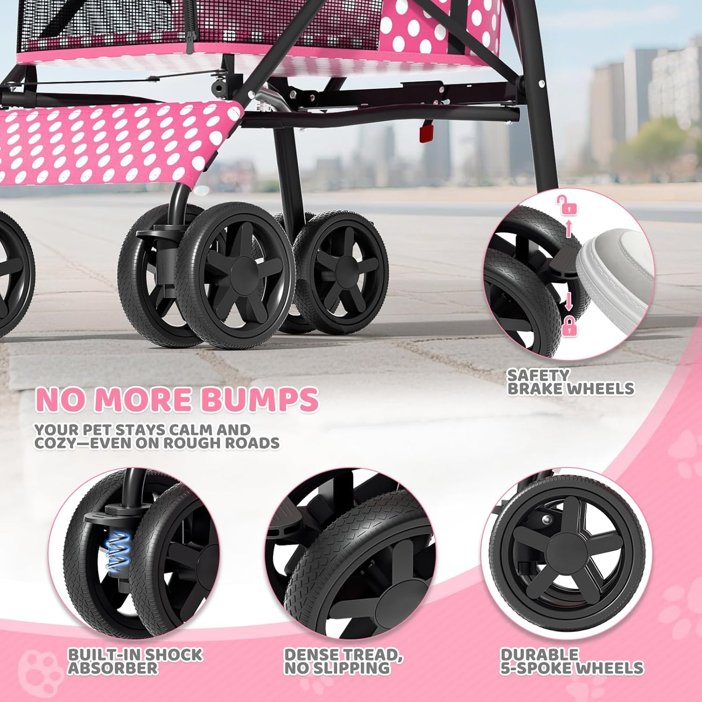 Magshion Compact Pet Stroller for Small-Medium Dogs/Cats up to 22lbs, 4-Wheel Lightweight Umbrella Shaped Portable Puppy Travel Jogger with Breathable Mesh, Cup Holder & Rear Storage, Black