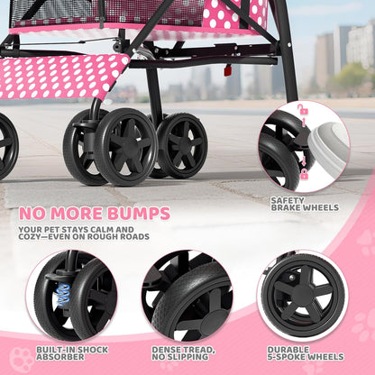 Magshion Compact Pet Stroller for Small-Medium Dogs/Cats up to 22lbs, 4-Wheel Lightweight Umbrella Shaped Portable Puppy Travel Jogger with Breathable Mesh, Cup Holder & Rear Storage, Black