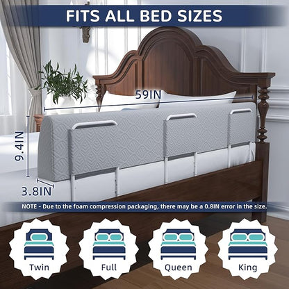 FigTime Bed Bumper for Toddlers, Foam Bed Rail for Toddlers, Toddler Bed Rail Bumper, Soft Safety Bed Guard Rail for Kids, Bed Side Rail for Twin, Full, Queen & King Beds (Grey, 59", 3-Bracket)