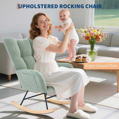 Garvee Teddy Fleece Nursery Rocking Chair,Upholstered Baby Glider Rocker with Soft Seat and High Backrest,Modern 300 Lbs Weight Capacity Accent Recliner for Living Room, Bedroom