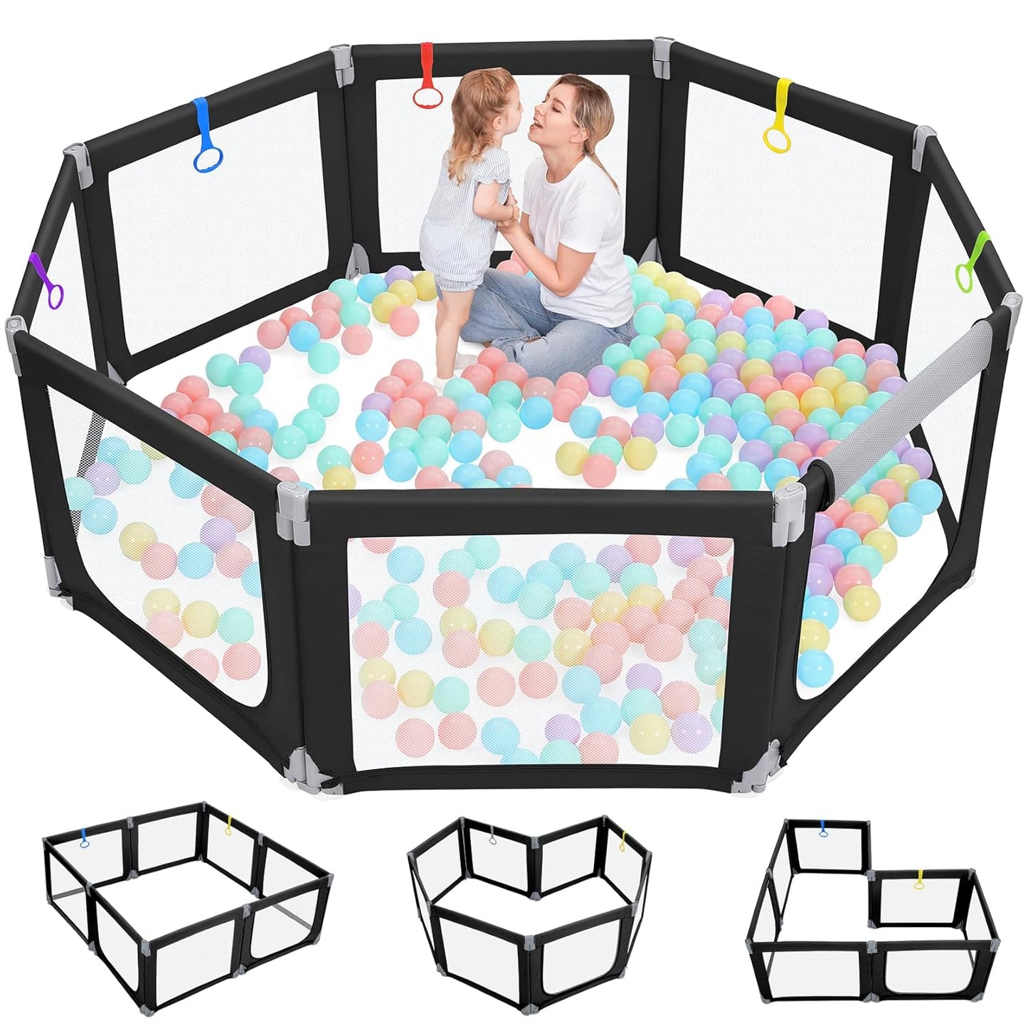 Dripex Baby Playpen, 47"x47" Small Playpen for Babies, Enhanced Safety Baby Play Yard for Indoor & Outdoor, Infant Play Pen with Soft Breathable Visible Mesh, Anti-Fall Design & Easy Setup, Grey