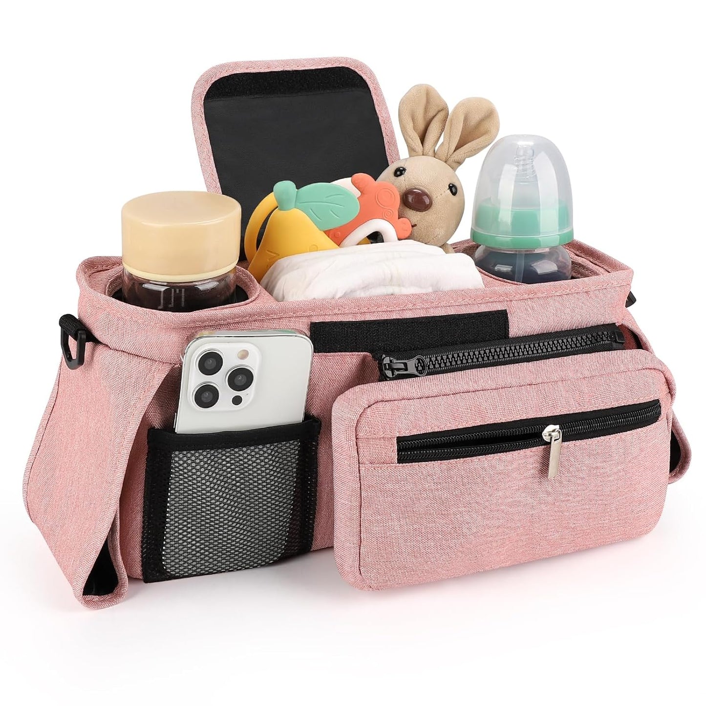 Accmor Universal Stroller Organizer with Insulated Cup Holder Detachable Phone Bag and Shoulder Strap,Stroller Bag Caddy Organizer Fits for Uppababy, Baby Jogger, Britax Strollers
