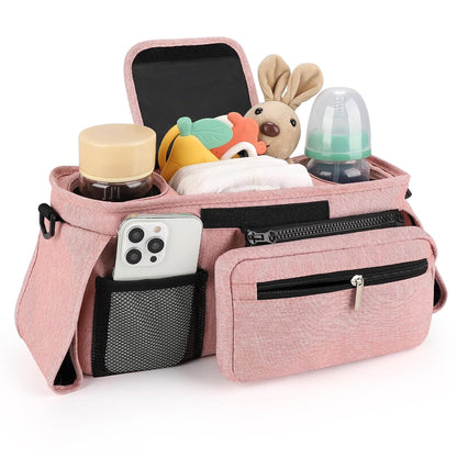 Accmor Universal Stroller Organizer with Insulated Cup Holder Detachable Phone Bag and Shoulder Strap,Stroller Bag Caddy Organizer Fits for Uppababy, Baby Jogger, Britax Strollers