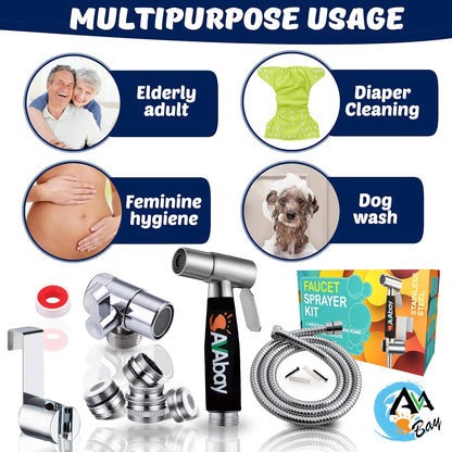 Premium Bidet Sprayer - Handheld Bide Jet Spray for Toilet | Adjustable Water Pressure | Leak-Proof Stainless Steel Toilet Bedit Sprayer | Muslim Shower | Cloth Diaper Washer | Bathroom Bidet