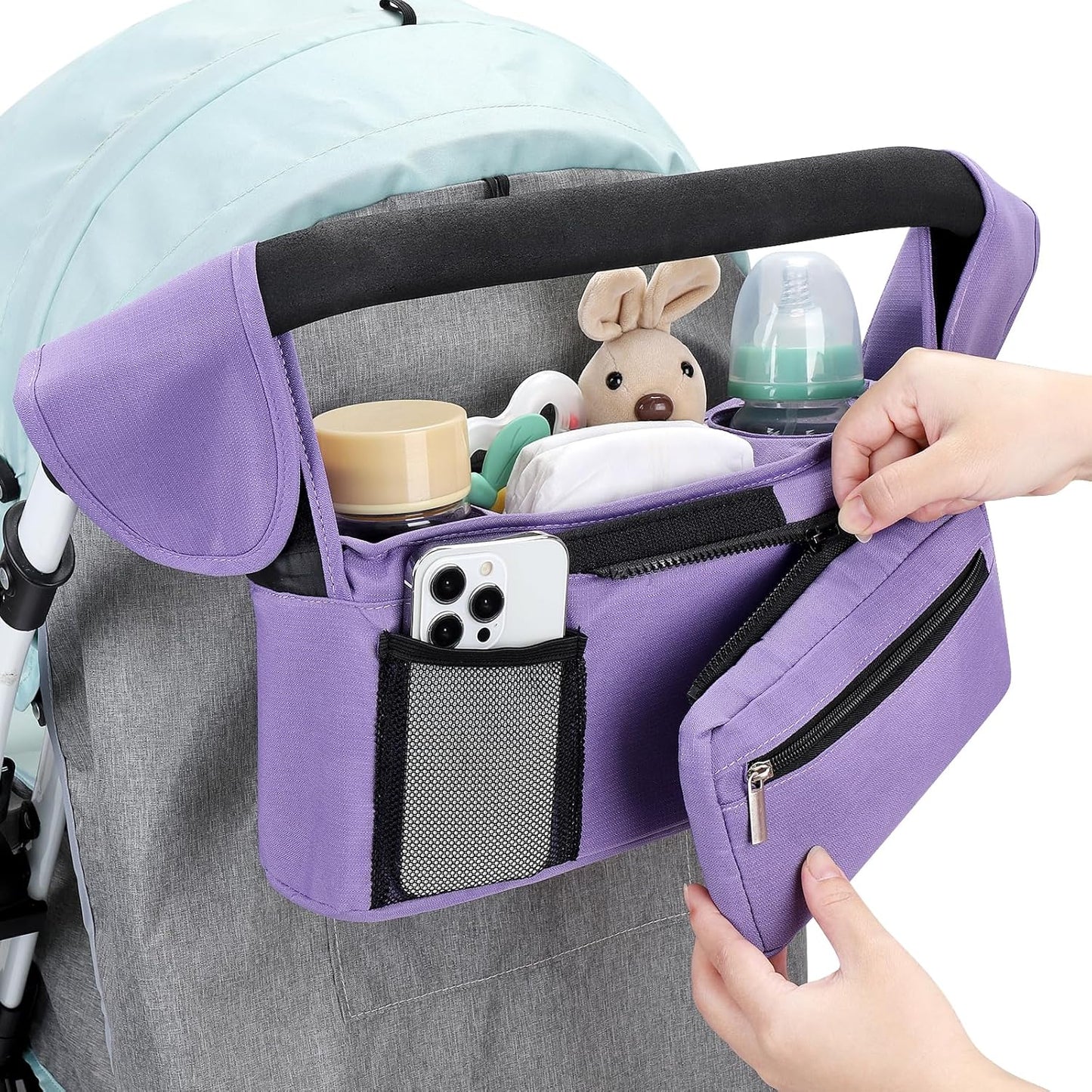 Accmor Universal Stroller Organizer with Insulated Cup Holder Detachable Phone Bag and Shoulder Strap,Stroller Bag Caddy Organizer Fits for Uppababy, Baby Jogger, Britax Strollers
