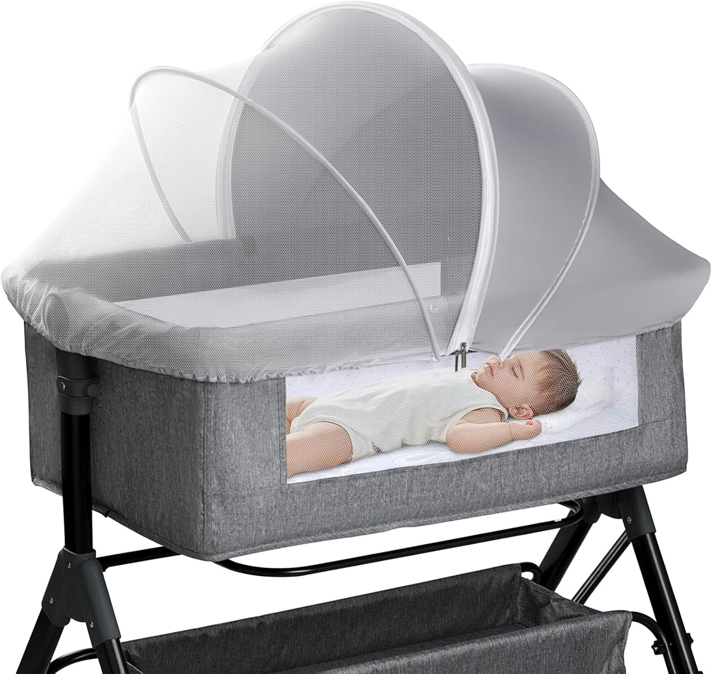 Bassinet Cover for Cats - Blackout Breathable Mosquito Net for Baby Bedside Sleepers & Travel Cribs, 2-Way Zipper Bug Canopy Tent to Block Light & Keep Cats Out (Black-Small)