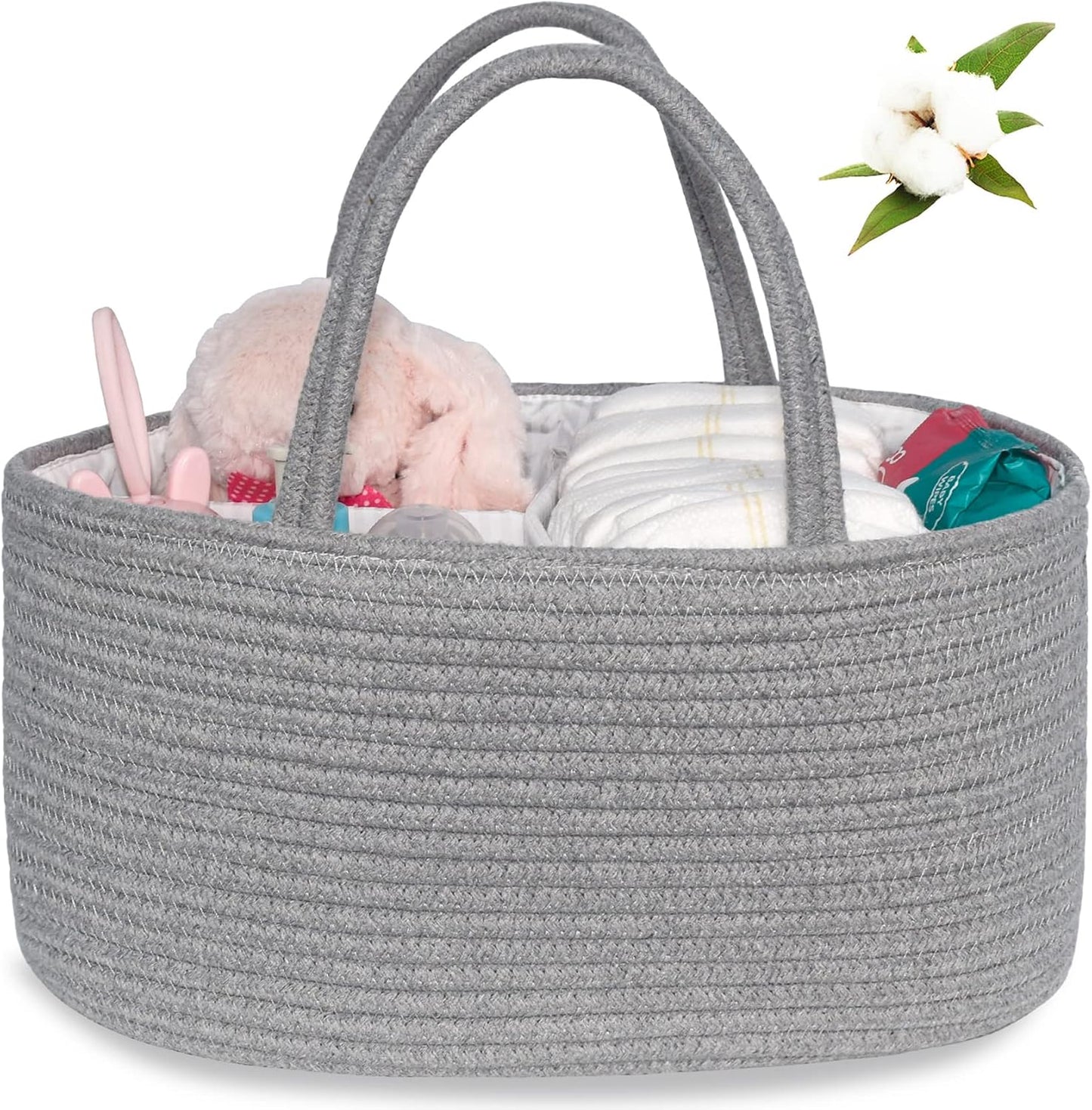 ABenkle Baby Diaper Caddy, Nursery Storage Bin and Car Organizer for Diapers and Baby Wipes, Cotton Rope Diaper Basket Caddy, Changing Table Diaper Storage Caddy