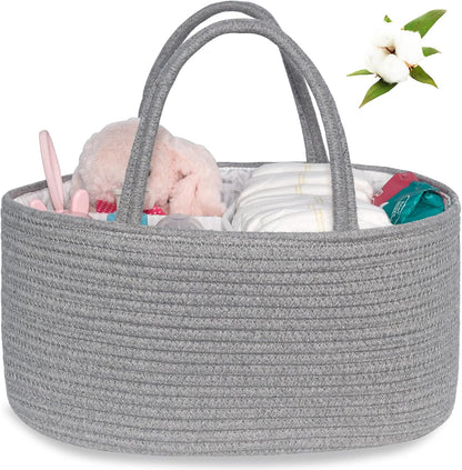 ABenkle Baby Diaper Caddy, Nursery Storage Bin and Car Organizer for Diapers and Baby Wipes, Cotton Rope Diaper Basket Caddy, Changing Table Diaper Storage Caddy